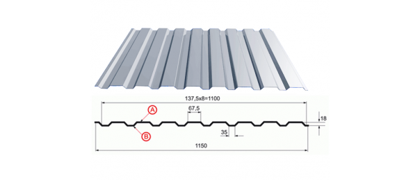 Профнастил оцинкованный С-20 1100x3000 купить недорого в Кокино
