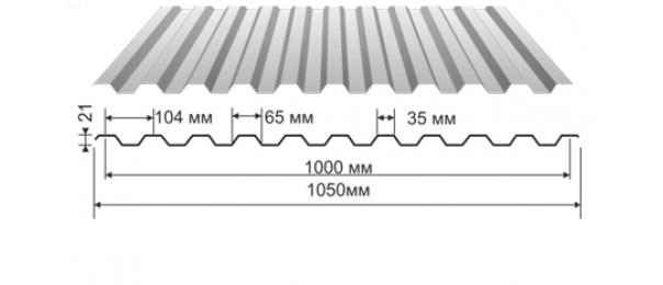Профнастил оцинкованный С-21 1050x2000 (эконом) купить недорого в Кокино