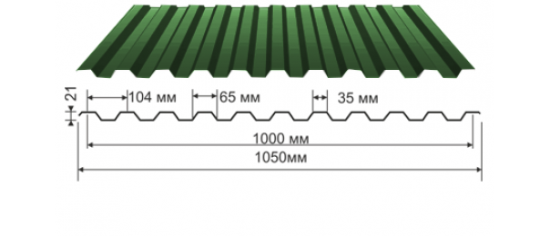 Профнастил зеленый оцинкованный  RAL 6005 С-21 купить недорого в Кокино